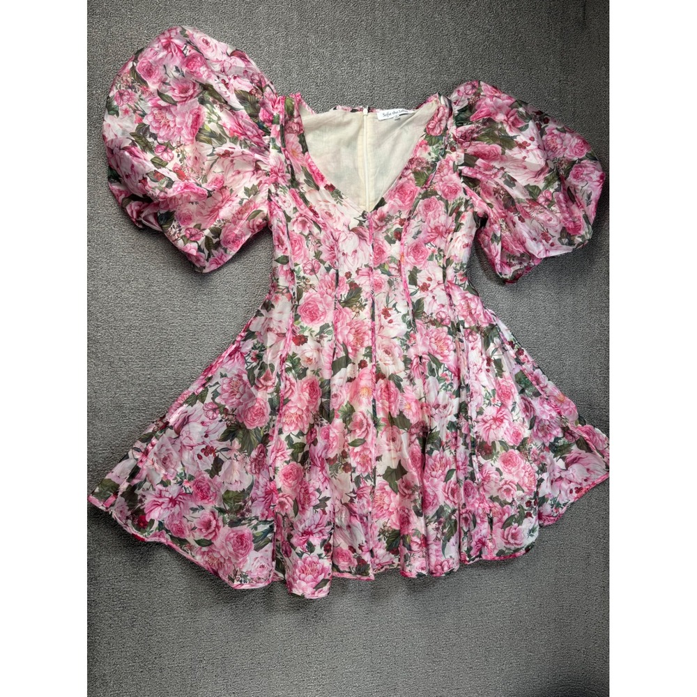 Sofie the label Dress Small Pink Floral Puff Sleeve Mini Skater Fairy Cottage